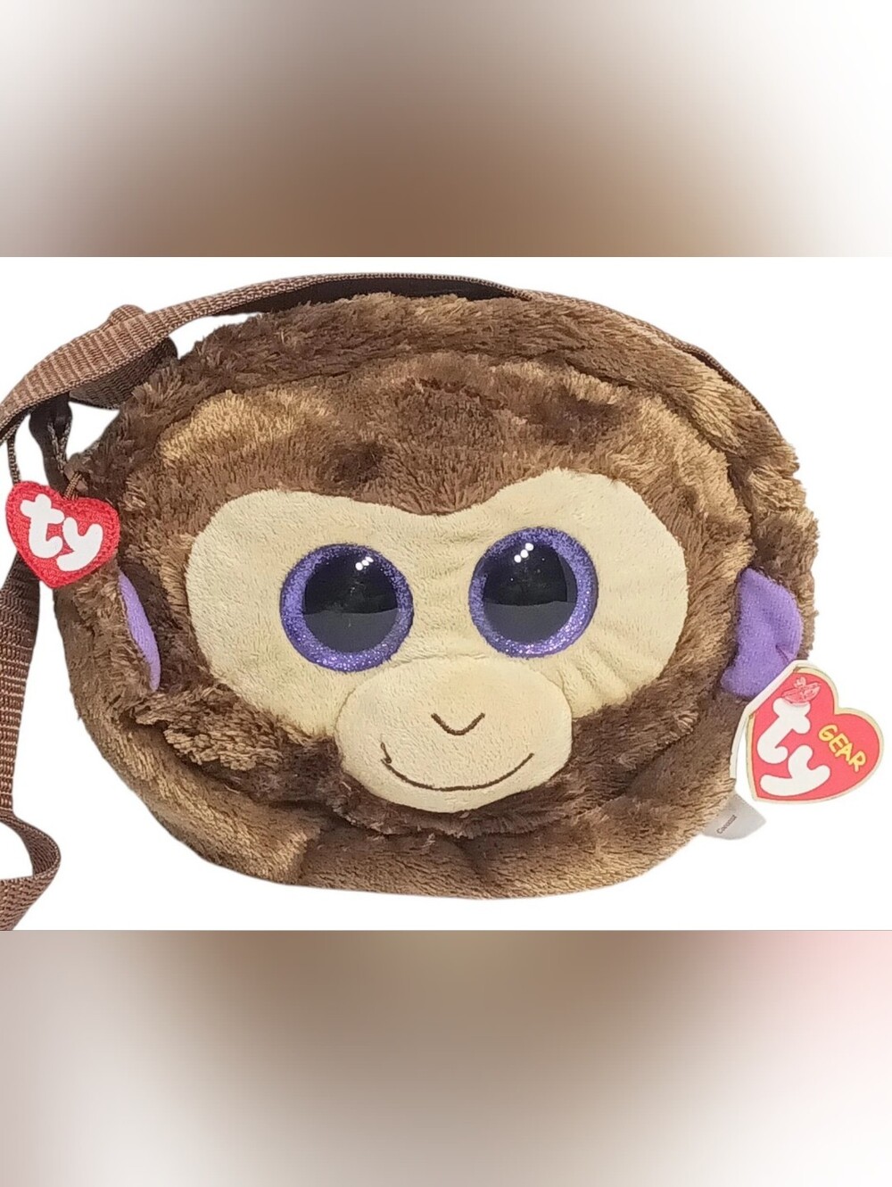 Ty Fashion "Coconut" the Monkey Plush Purse Shoulder Bag Adjustable Strap Zipper